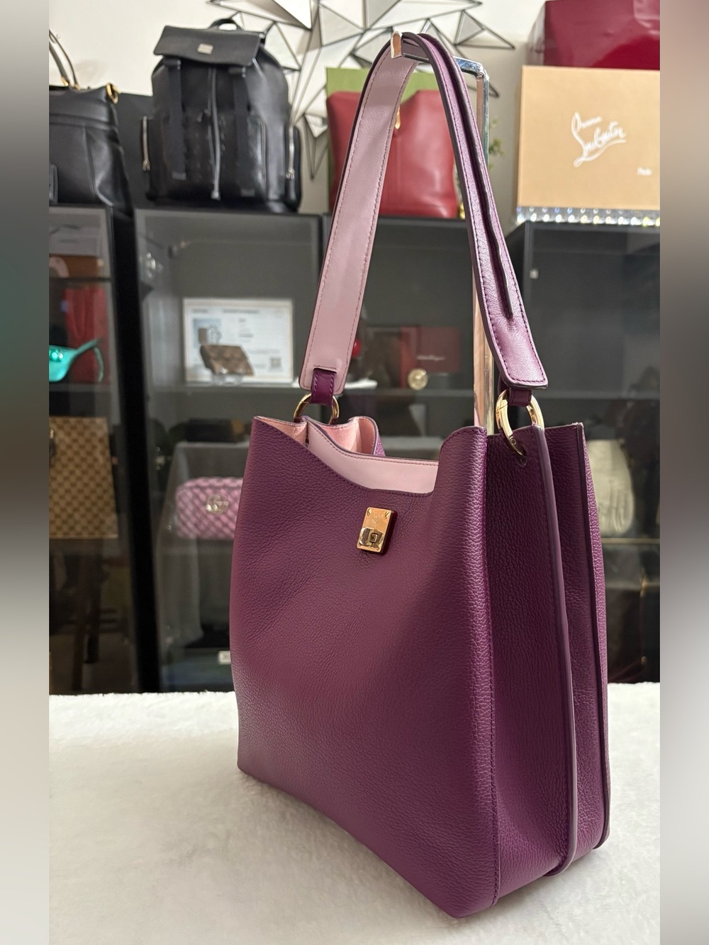 MCM Milla Medium Hobo Shoulder Bag – Vibrant Purple Pebble Leather- Comes W/COA.